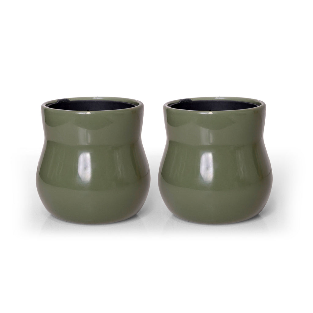 Two handmade ceramic plant pots, all Forest Green