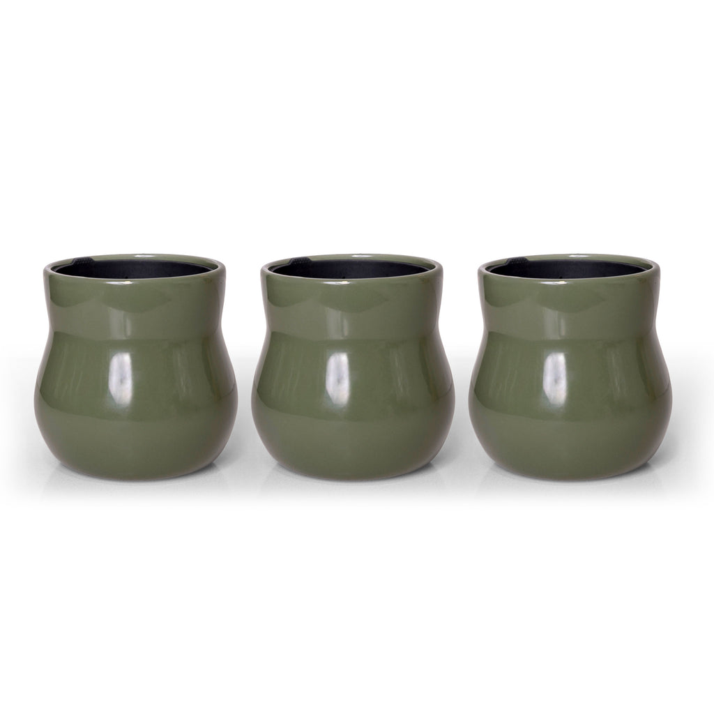 Three handmade ceramic plant pots, all Forest Green