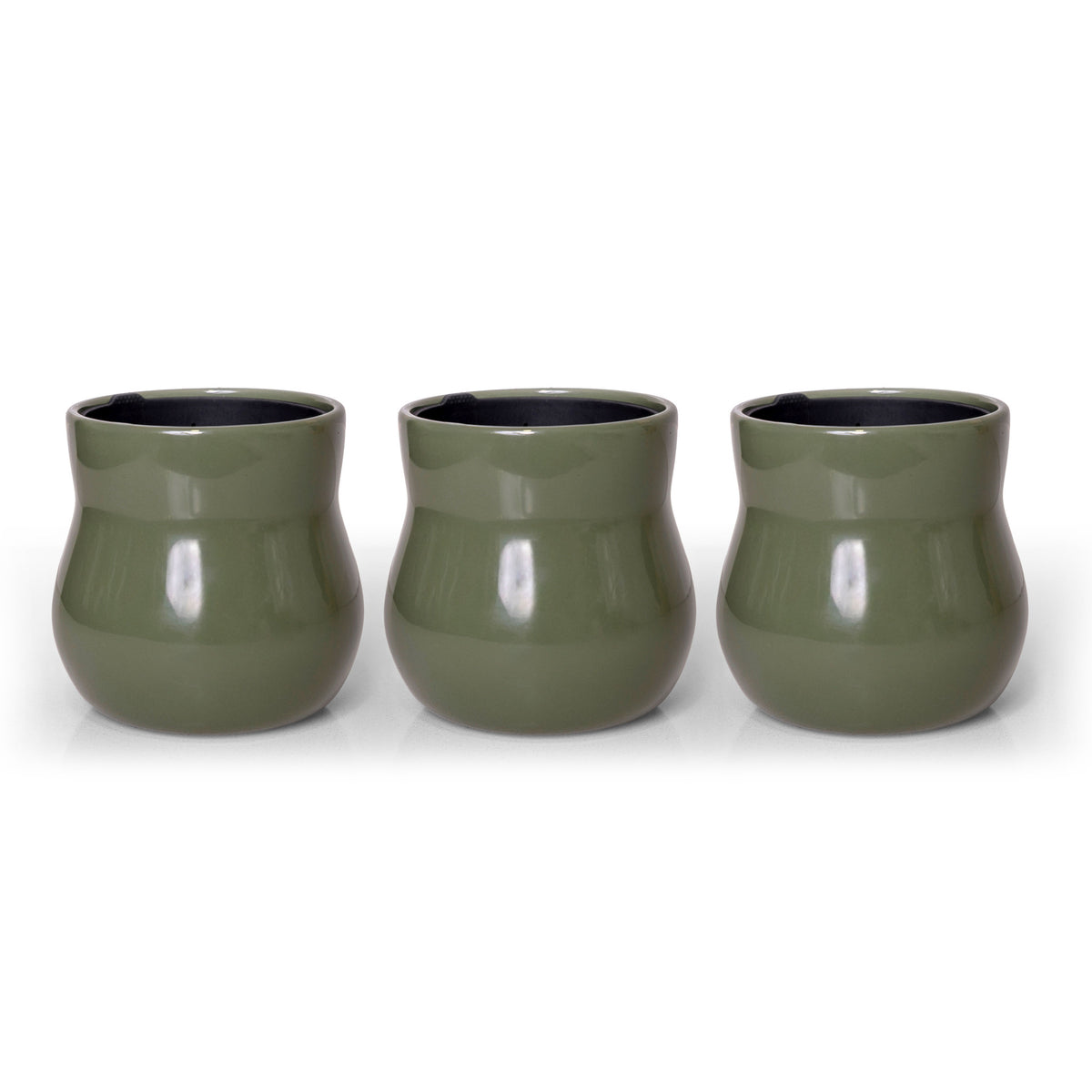 Three handmade ceramic plant pots, all Forest Green