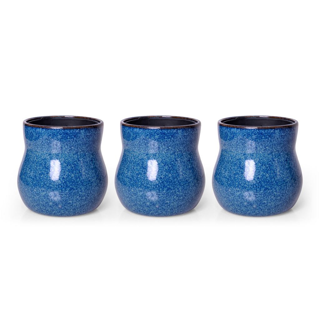 Three handmade ceramic plant pots, all River Blue
