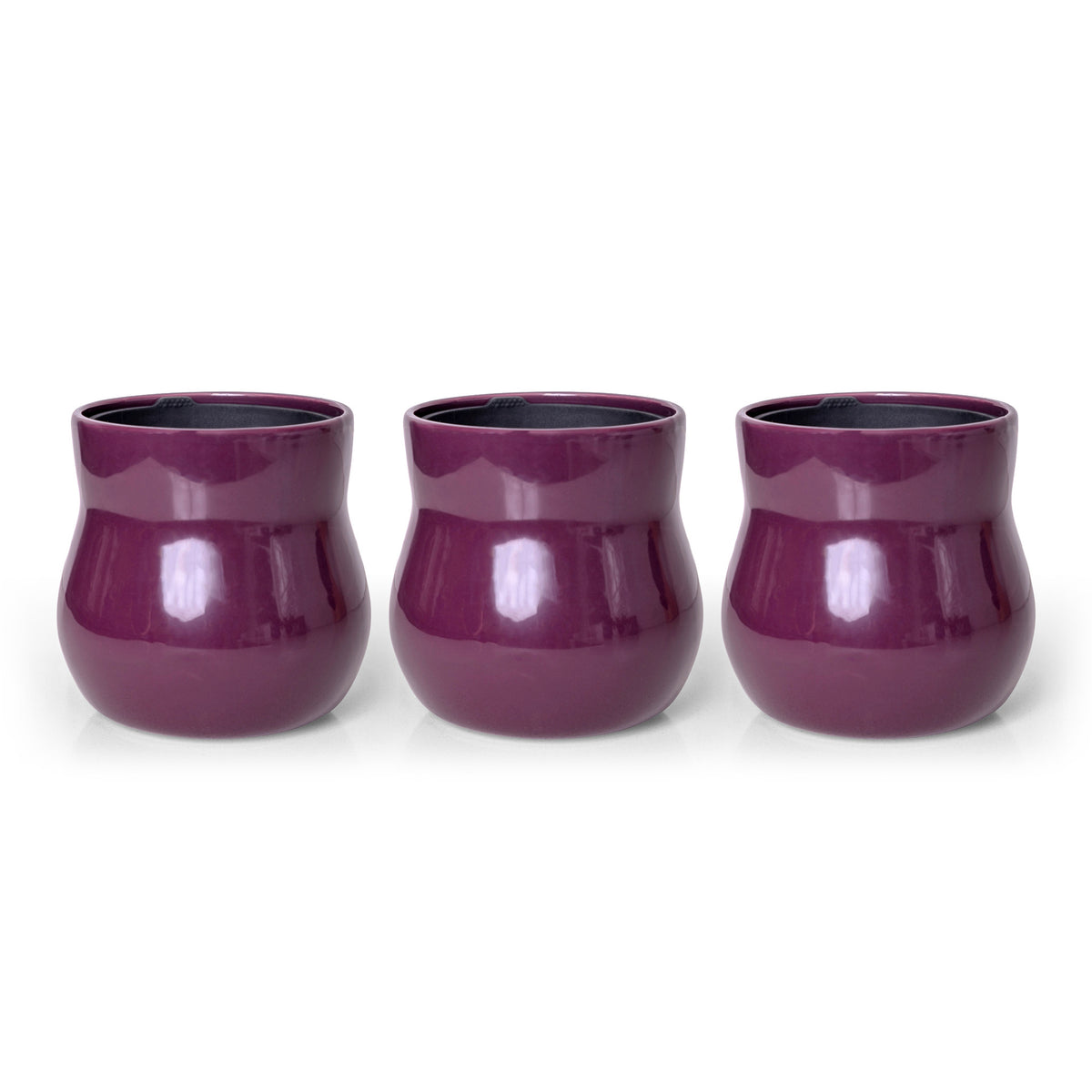 Three handmade ceramic plant pots, all Violet Purple