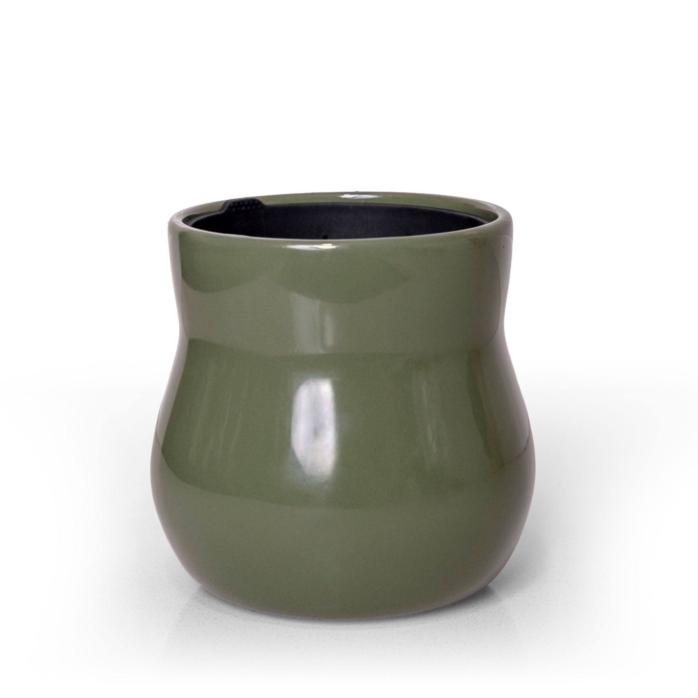 Ceramic Plant Pot with Rubber Liner - Forest Green