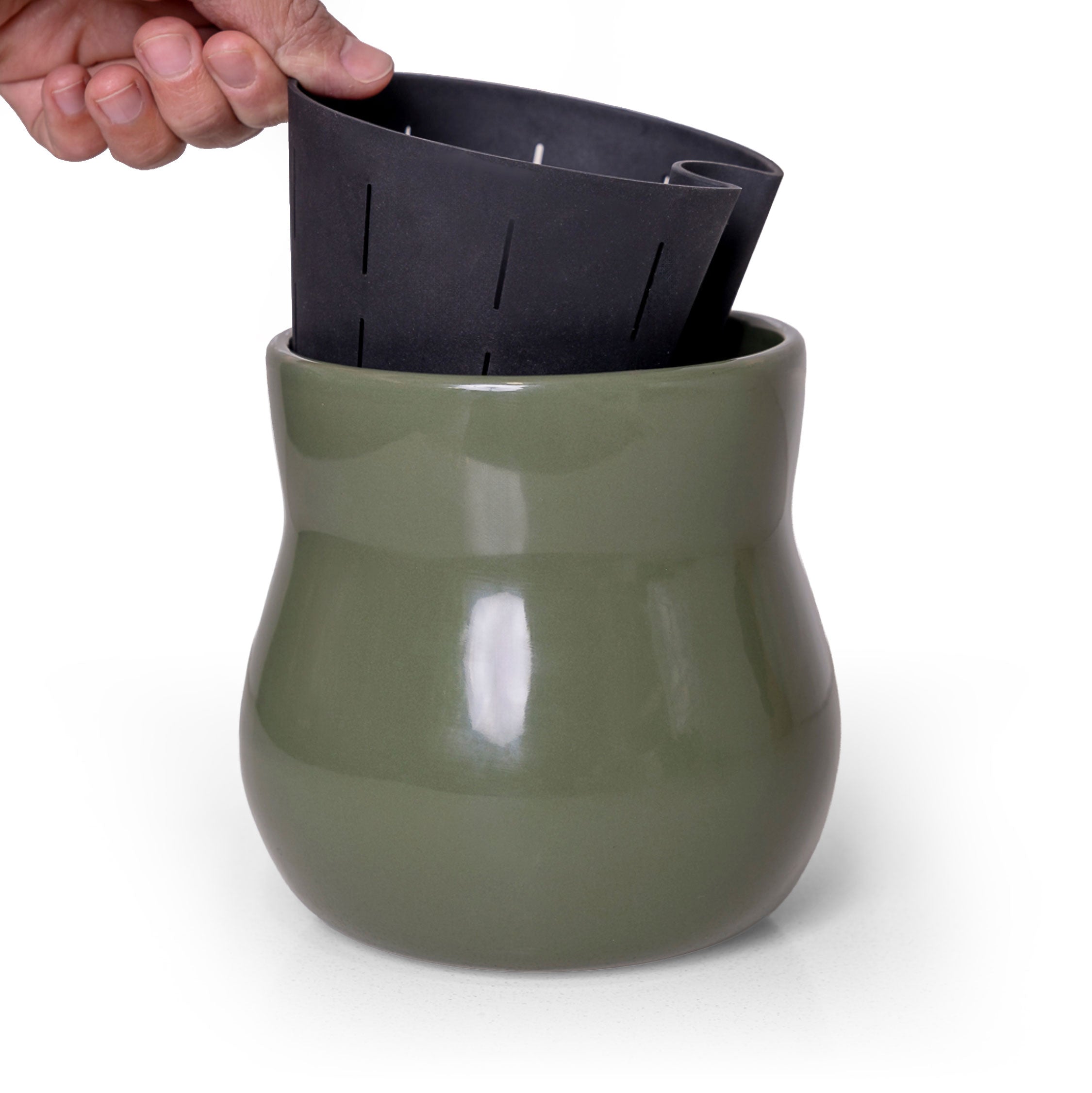 Ceramic Plant Pot with Rubber Liner - Forest Green
